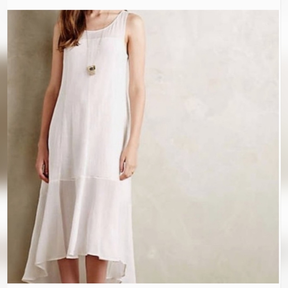 Leifsdottir Anthropologie Cotton White High-Low Midi Dress Sz XS